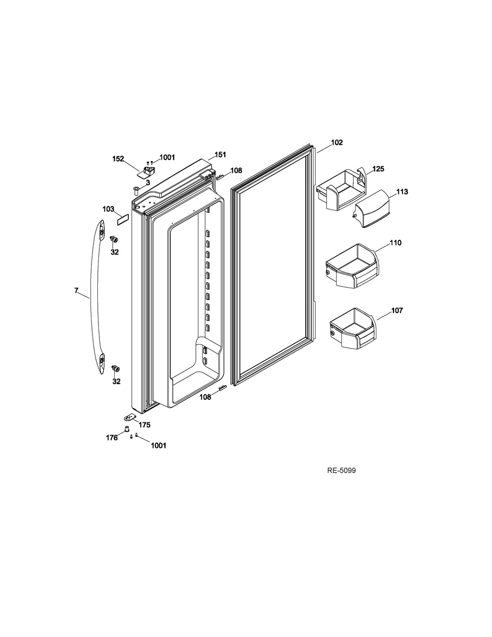 Ff Door Right Diagram and Parts List for PNE21KMKES  General Electric Refrigerator