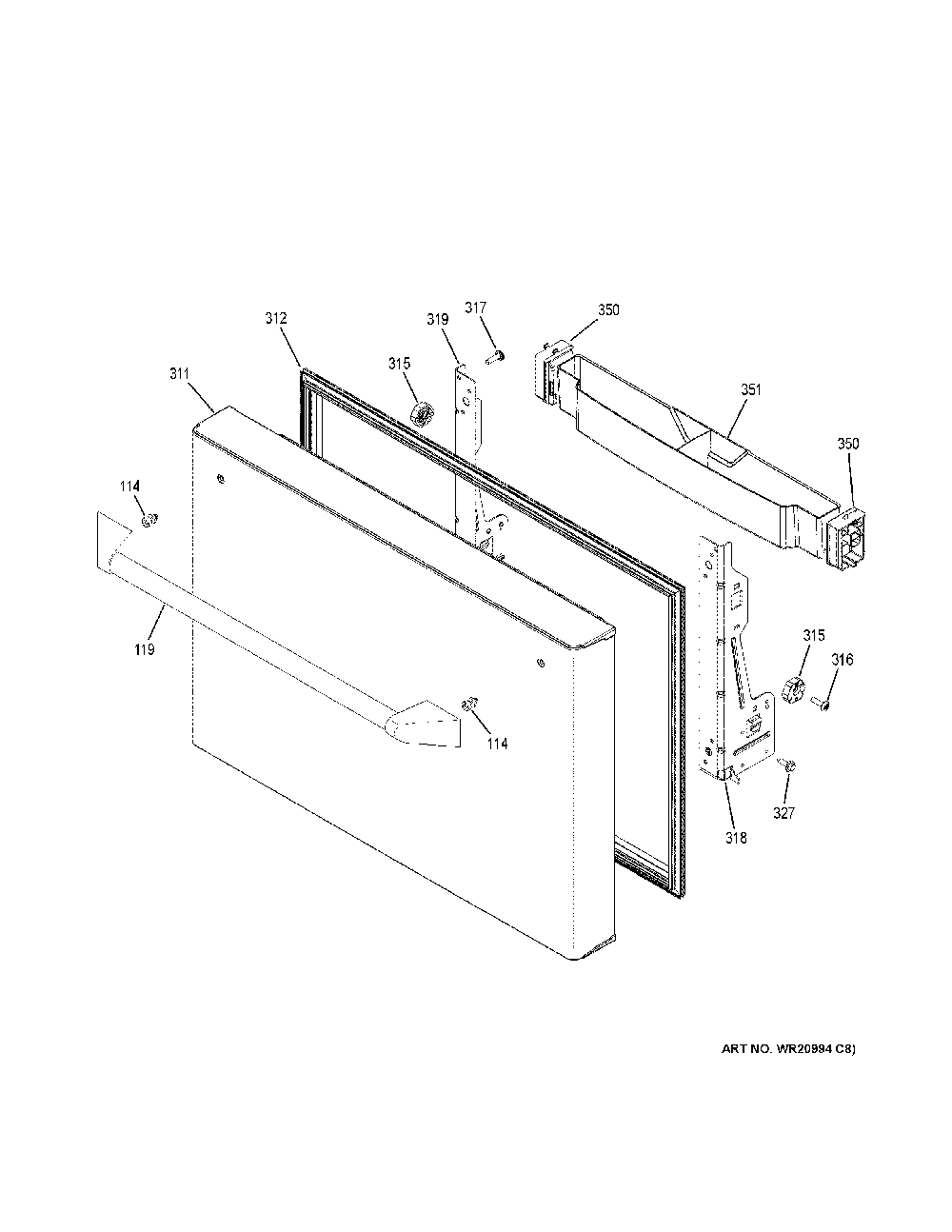 Freezer door Diagram and Parts List for ZWE23PSHRSS  General Electric Refrigerator