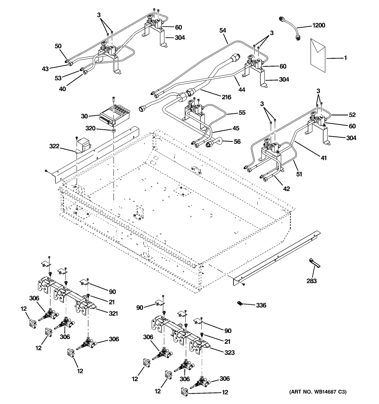 GAS & BURNER PARTS Diagram and Parts List for ZDP366NP1GS  General Electric Range