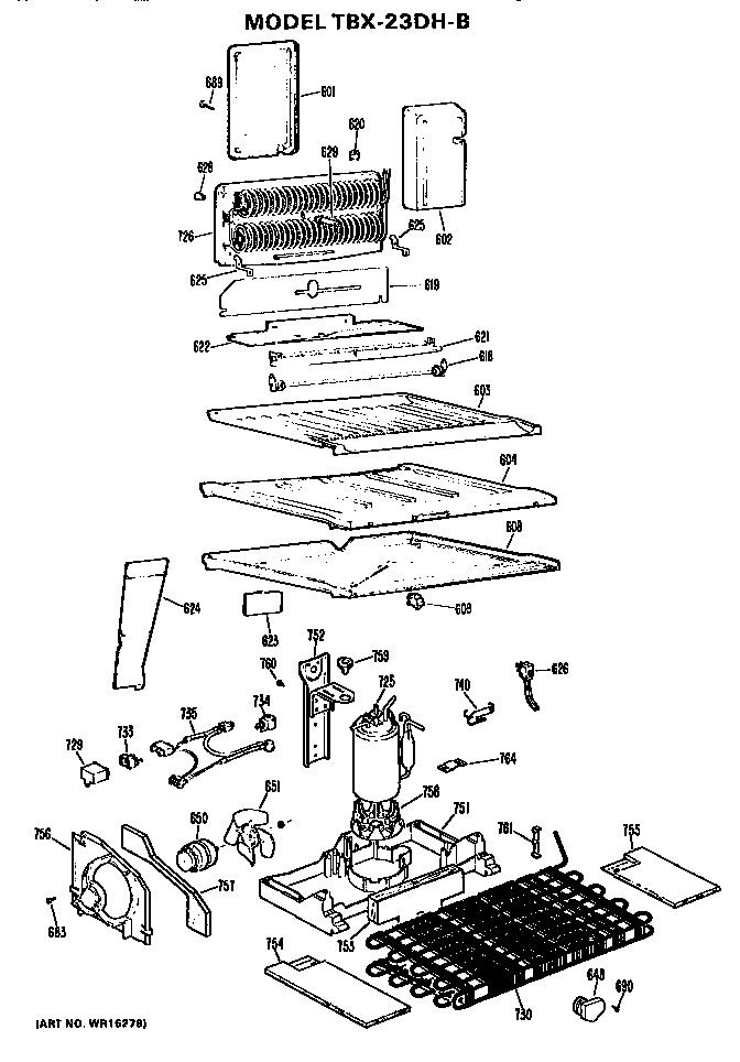 Unit Parts Diagram and Parts List for TBX23DHB  General Electric Refrigerator