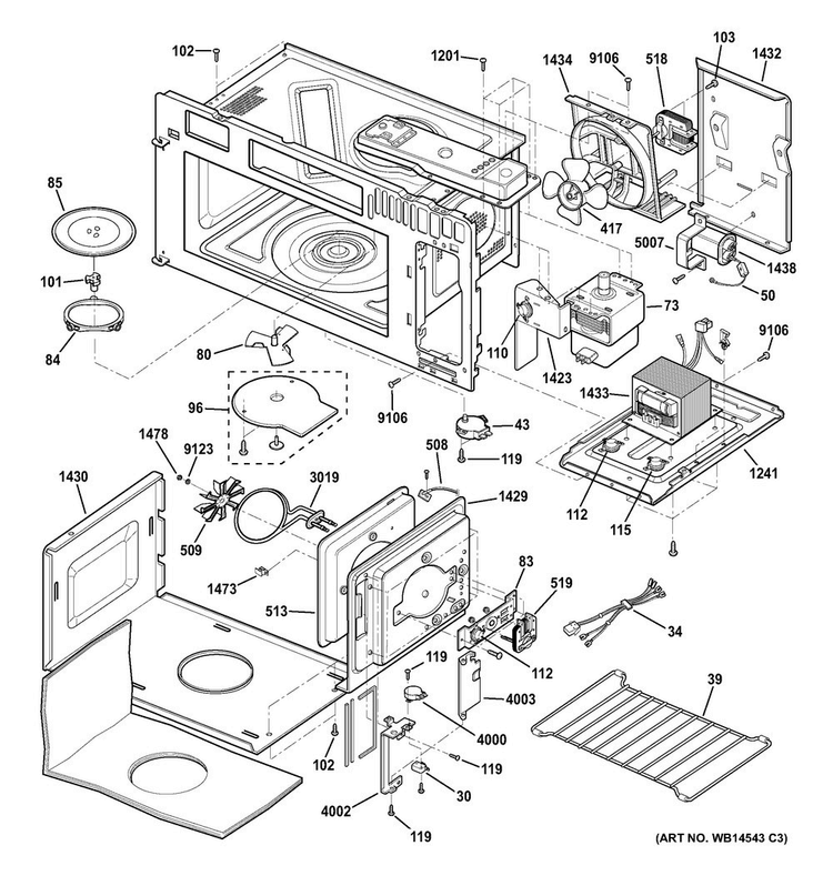 Interior Parts Diagram and Parts List for PVM9179EF3ES  General Electric Microwave