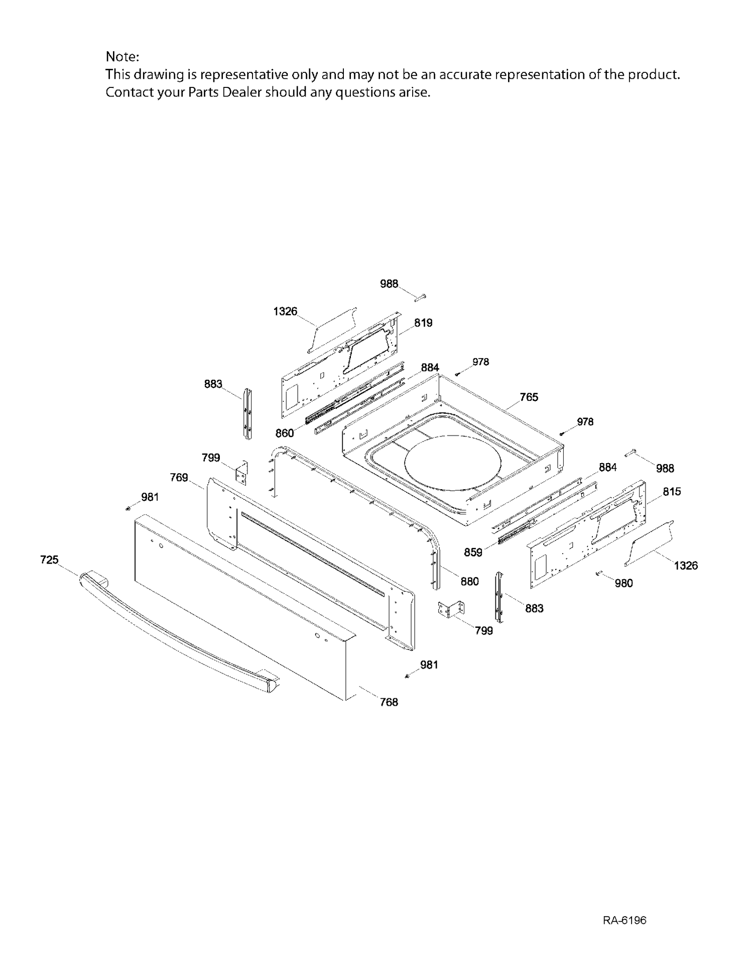 DRAWER PARTS Diagram and Parts List for PCB940SK1SS  General Electric Range