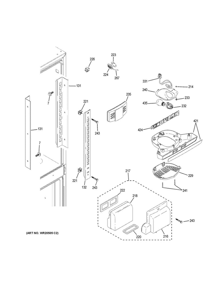 Fresh Food Section Diagram and Parts List for GDE23GGHBRWW  General Electric Refrigerator