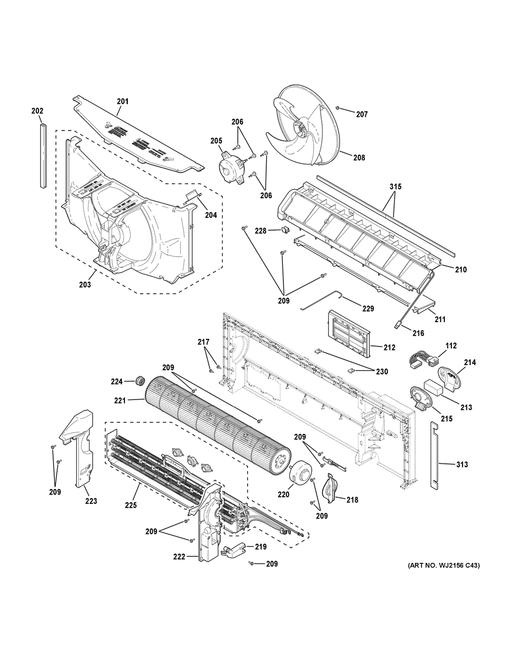 Motor And Chassis Parts Diagram and Parts List for AZHS07ECXXAW1  General Electric Air Conditioner