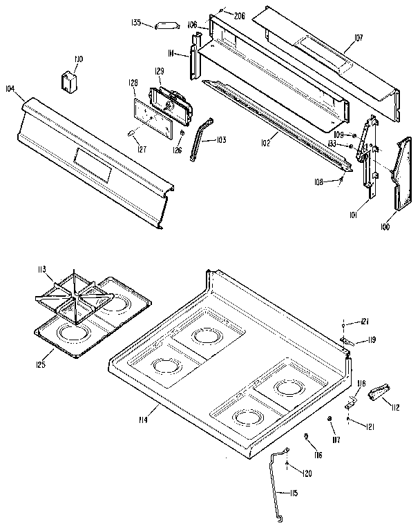 Control Panel And Cooktop Diagram and Parts List for JGBS18GEN1  General Electric Range
