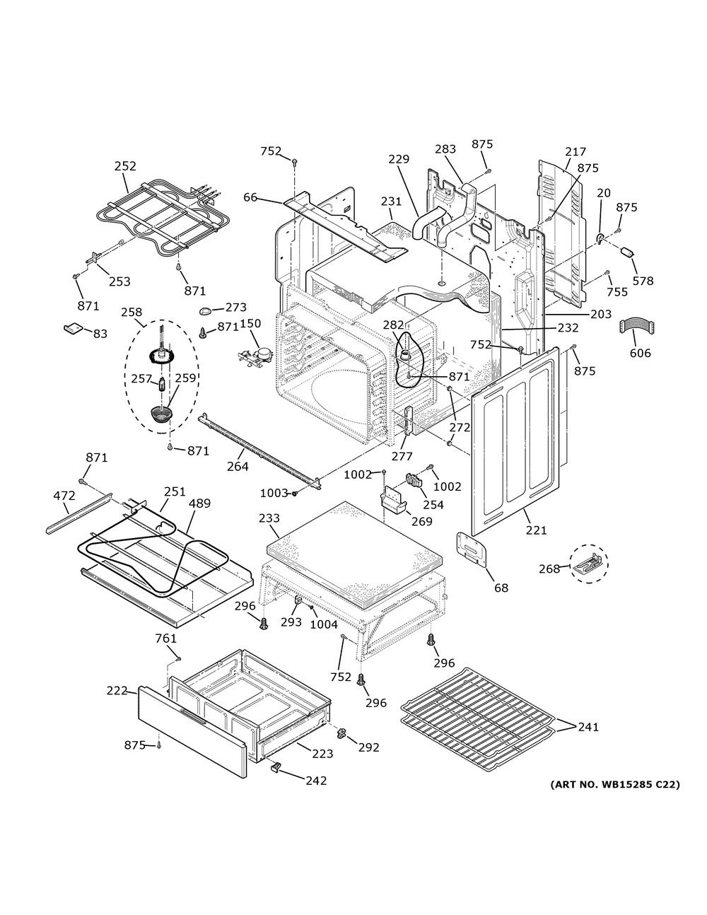 Body Parts Diagram and Parts List for PB911BJATS  General Electric Range