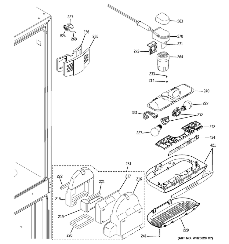 Fresh Food Section Diagram and Parts List for GFCE1NFBFDSS  General Electric Refrigerator