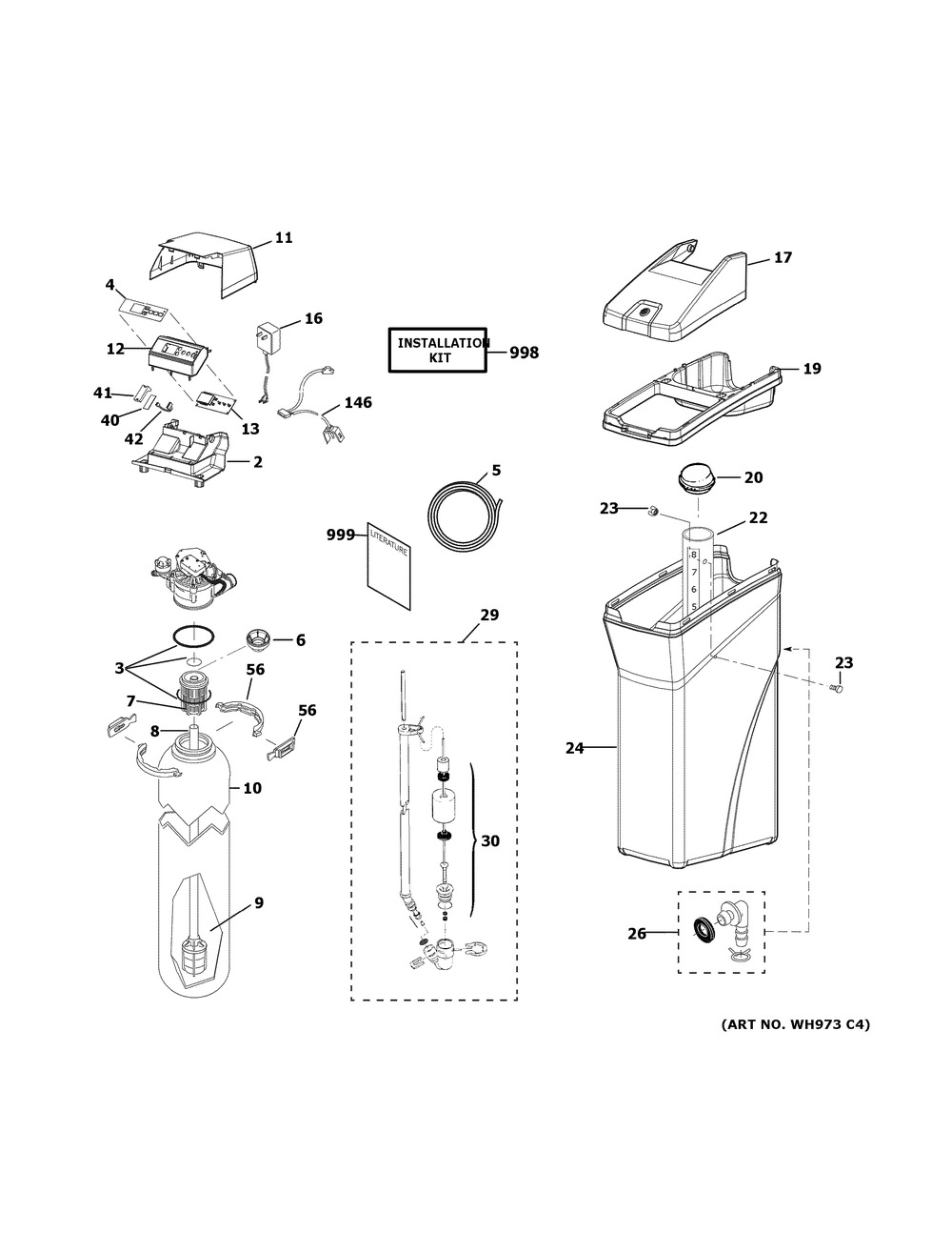 Body Parts Diagram and Parts List for GXSHC40N00  General Electric Water Filter System