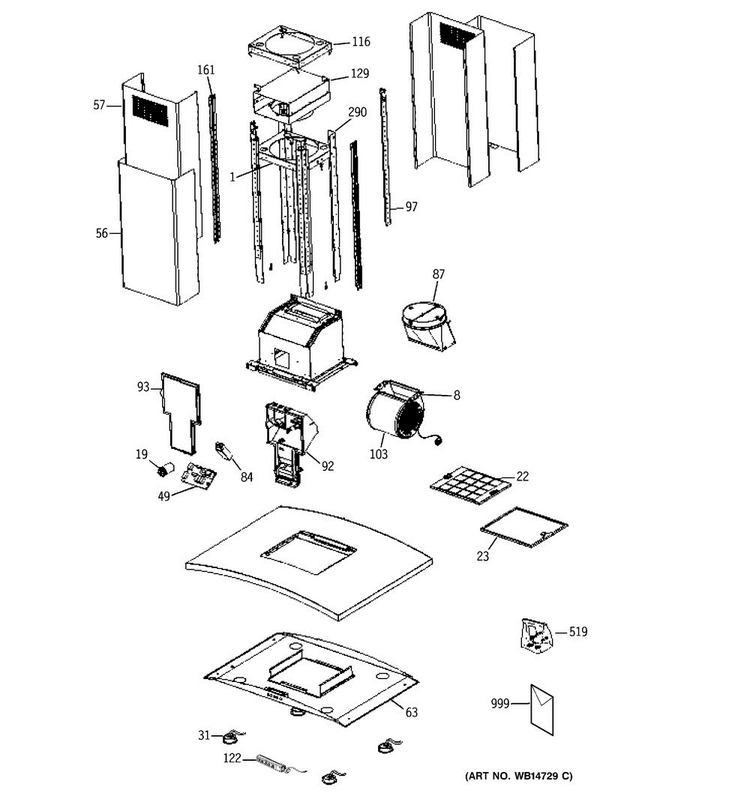 Range Hood Diagram and Parts List for PV977N2SS  General Electric Range Hood
