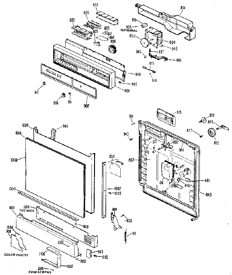 Control Panel And Front Diagram and Parts List for GSD1000G03  General Electric Dishwasher