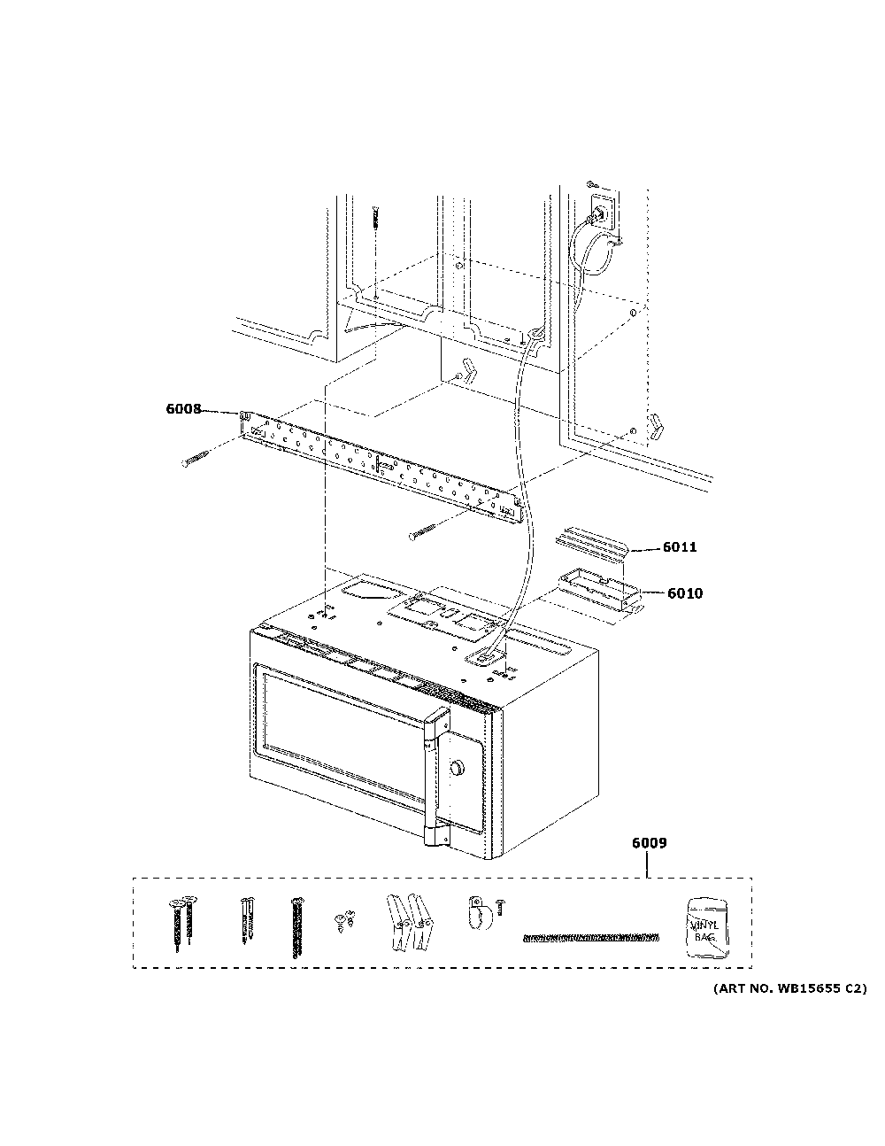 Installation parts Diagram and Parts List for CVM517P3M5D1  General Electric Microwave