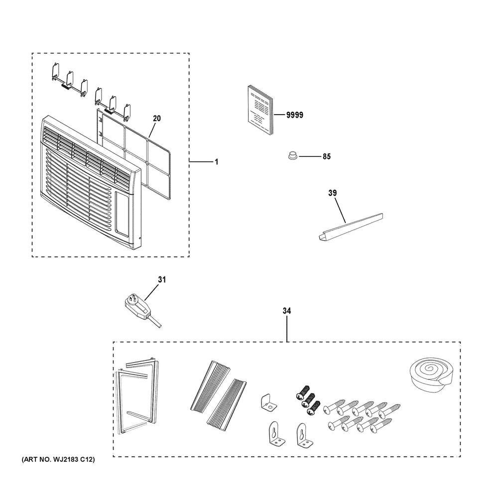 Room Air Conditioner Diagram and Parts List for AWCS05BWB2  General Electric Air Conditioner