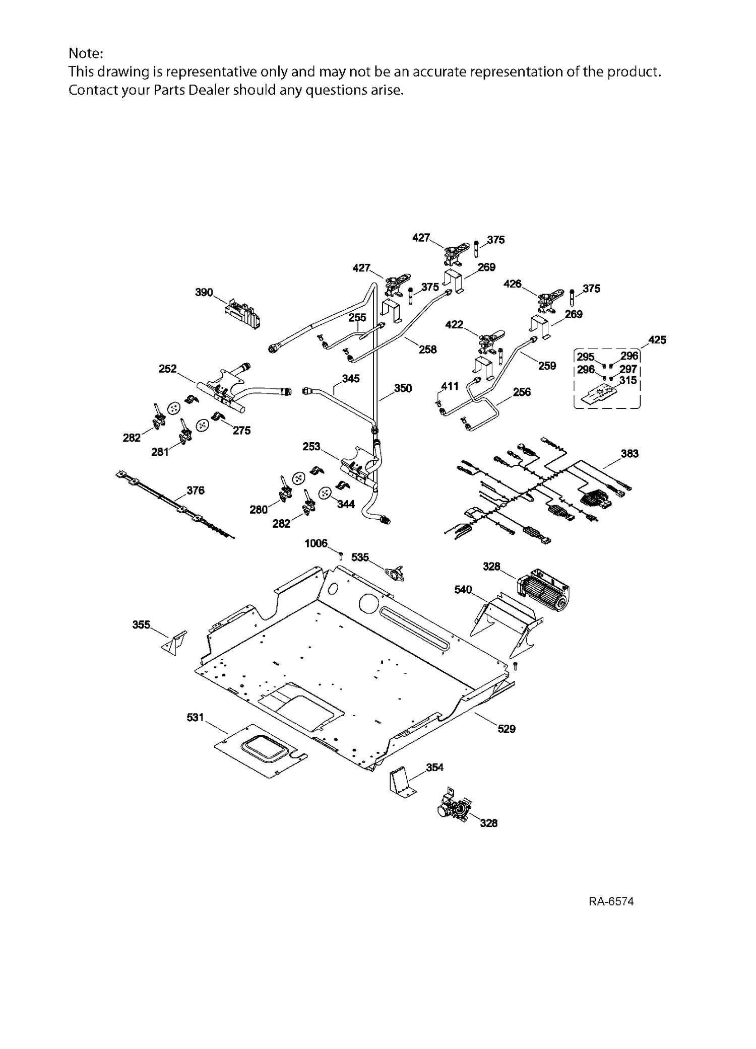 GAS & BURNER Diagram and Parts List for P2S968DER3BB  General Electric Range