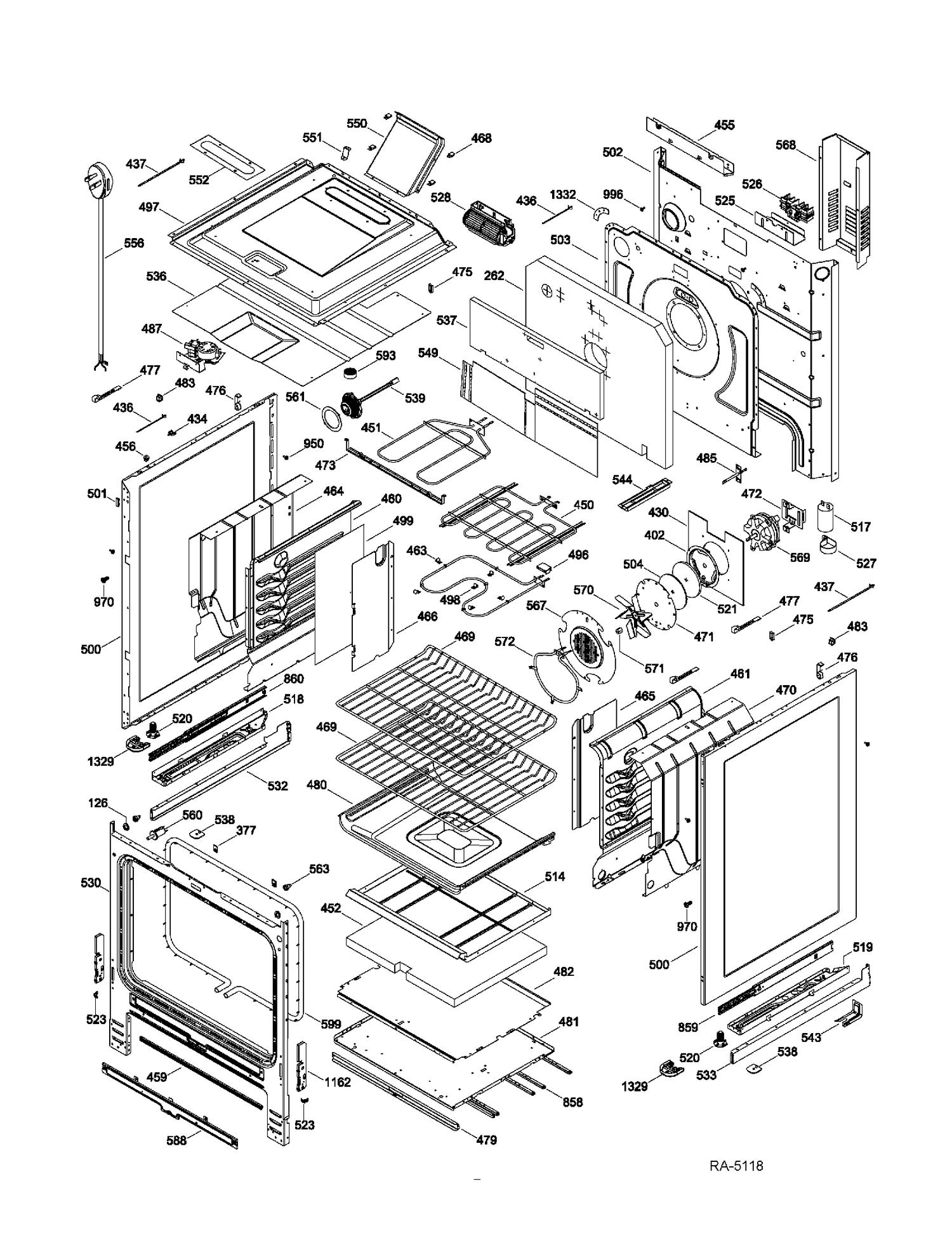 BODY PARTS Diagram and Parts List for P2S968SER2SS  General Electric Range