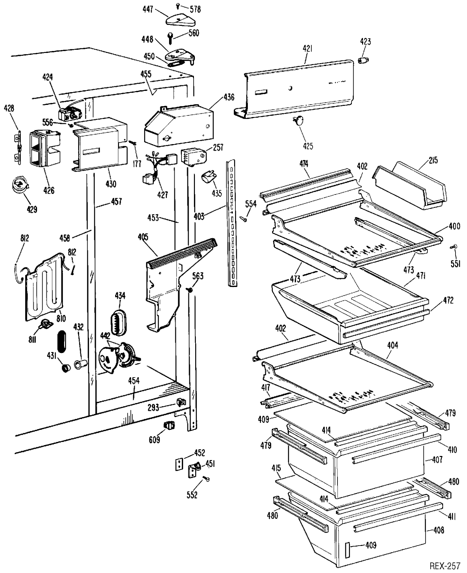 REFRIGERATOR SECTION Diagram and Parts List for TFXC24FLM  General Electric Refrigerator