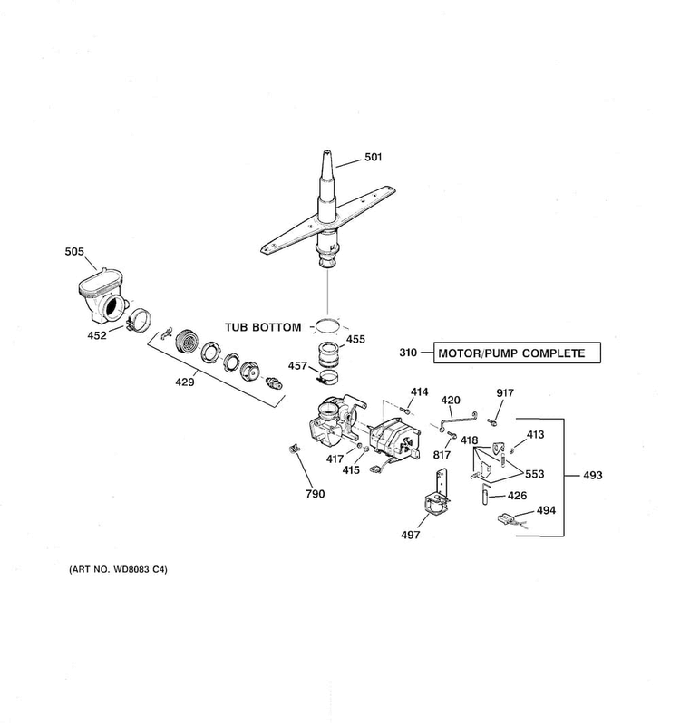 Motor-pump Mechanism Diagram and Parts List for GSD3460G00SS  General Electric Dishwasher