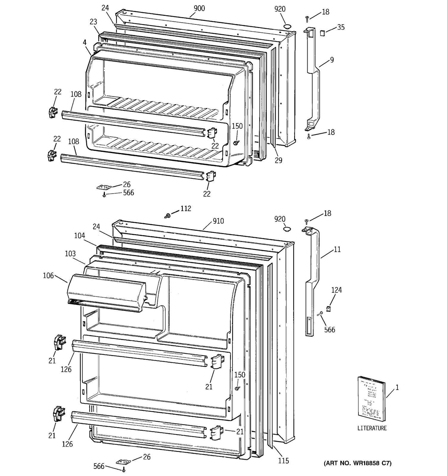 DOORS Diagram and Parts List for MTS16BBMELWW  General Electric Refrigerator