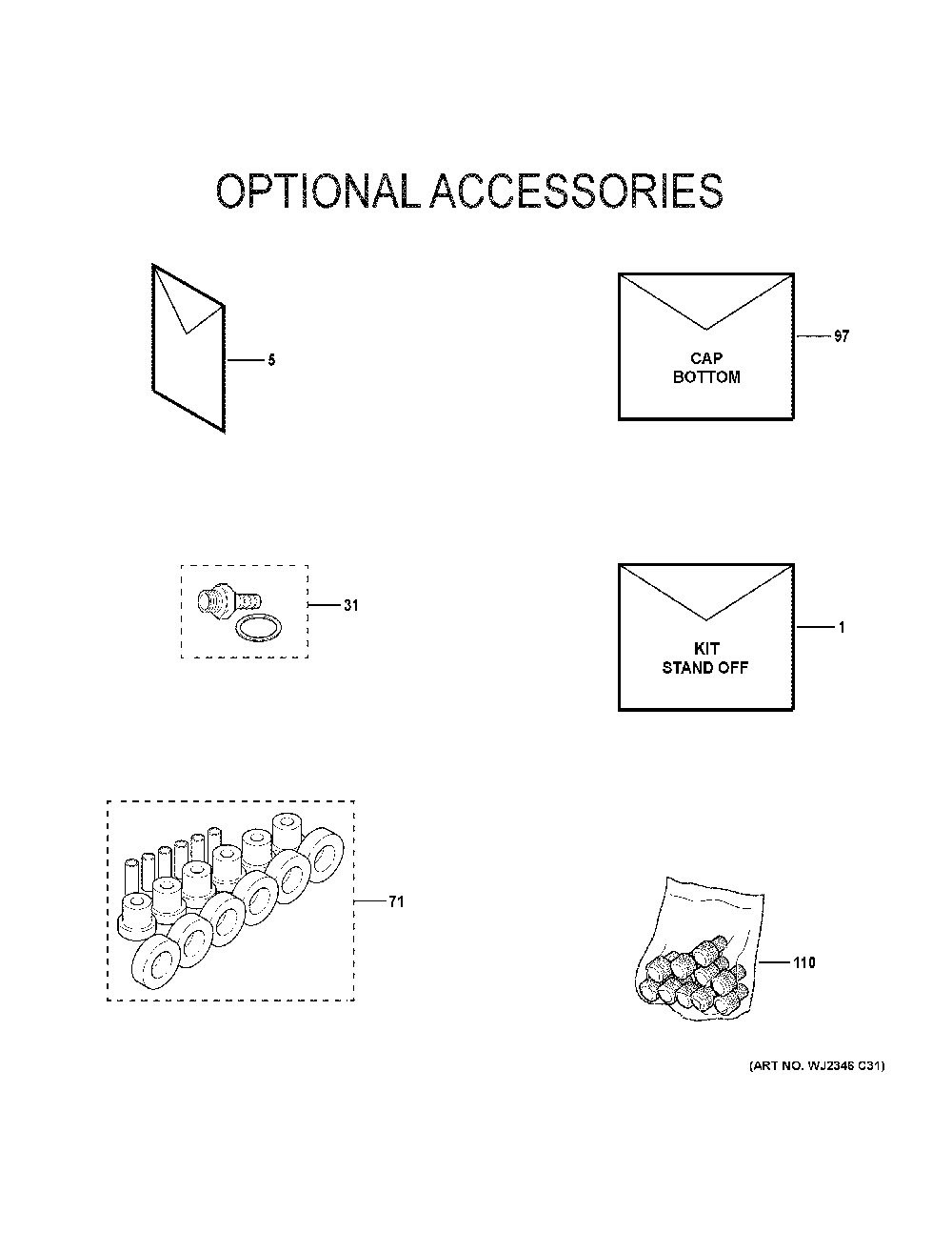 Optional Accessories Diagram and Parts List for NF80X060S3A05  General Electric Furnace