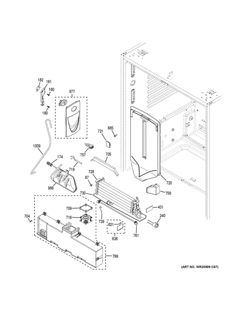 Fresh Food Section Diagram and Parts List for ZWE23PSNCSS  General Electric Refrigerator