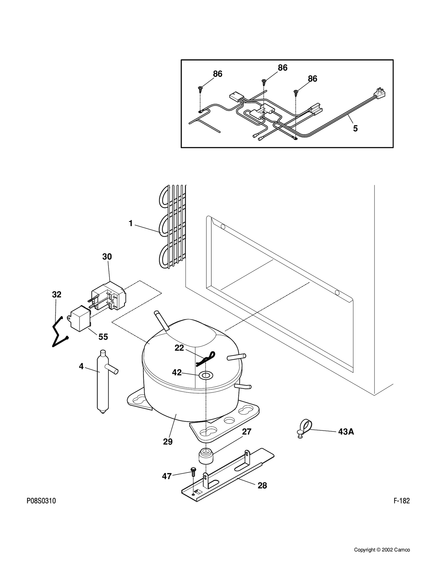 SYSTEM Diagram and Parts List for FCM20DMBWH  General Electric Freezer