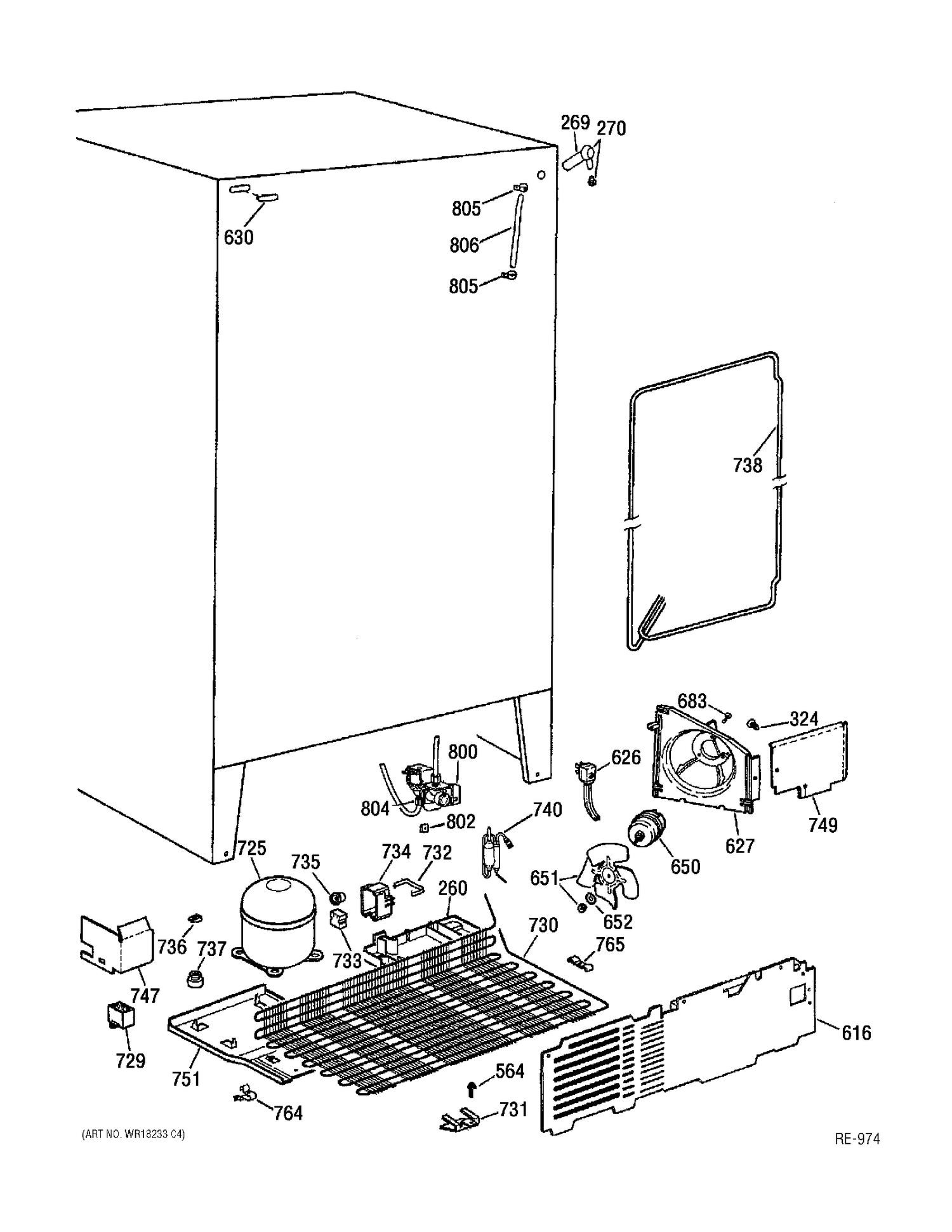 SYSTEM GROUP Diagram and Parts List for 39730  General Electric Refrigerator