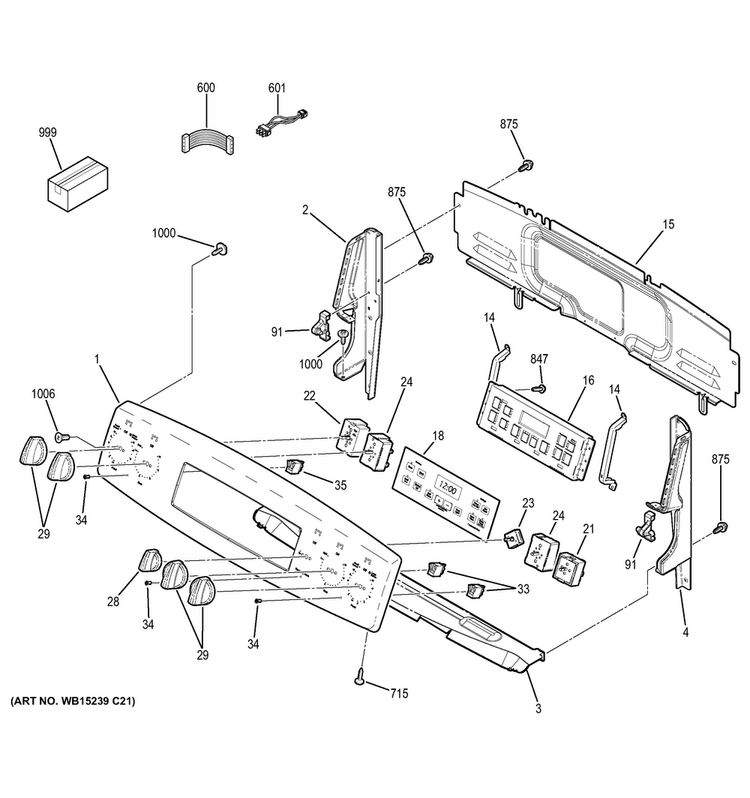 Control Panel Diagram and Parts List for JB640DF6WW  General Electric Range