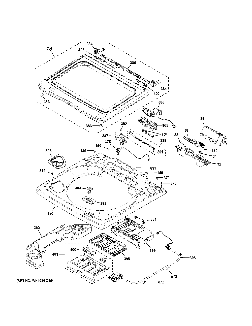 Top Panel And Lid Diagram and Parts List for PTW900BST0WS  General Electric Washer