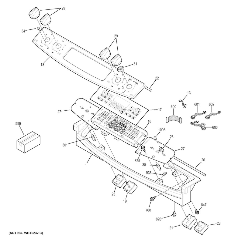 Control Panel Diagram and Parts List for JD750DF2BB  General Electric Range