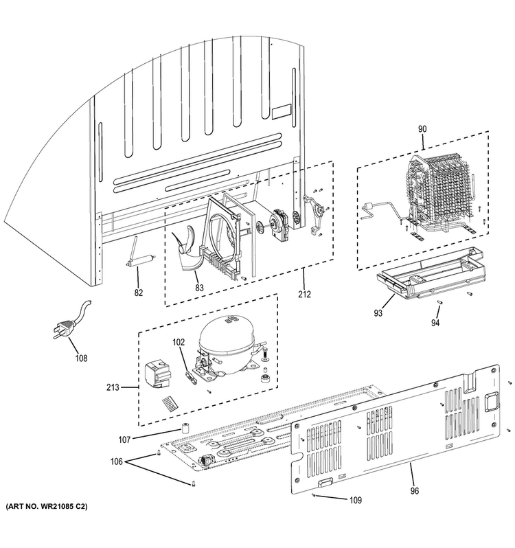 Machine Compartment Diagram and Parts List for GIE21GTHCWW  General Electric Refrigerator
