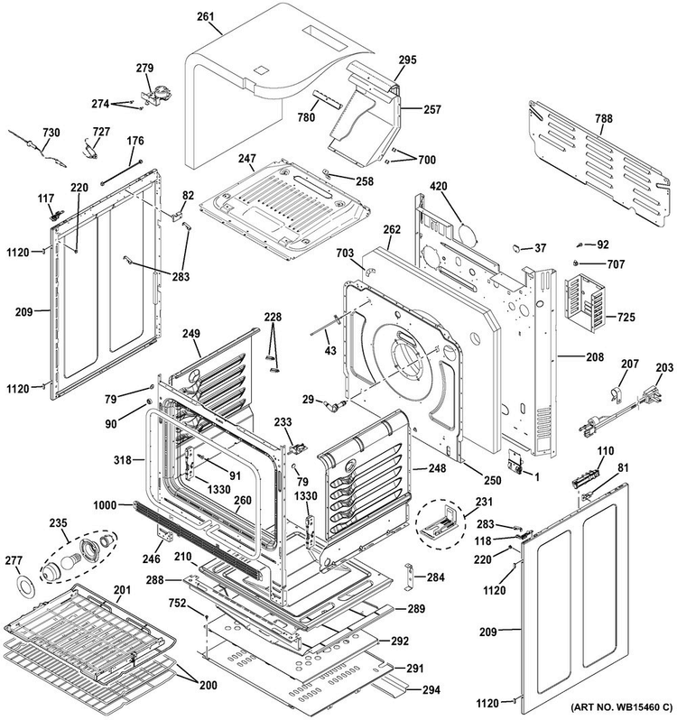 Body Parts Diagram and Parts List for PGB930SEJ2SS  General Electric Range
