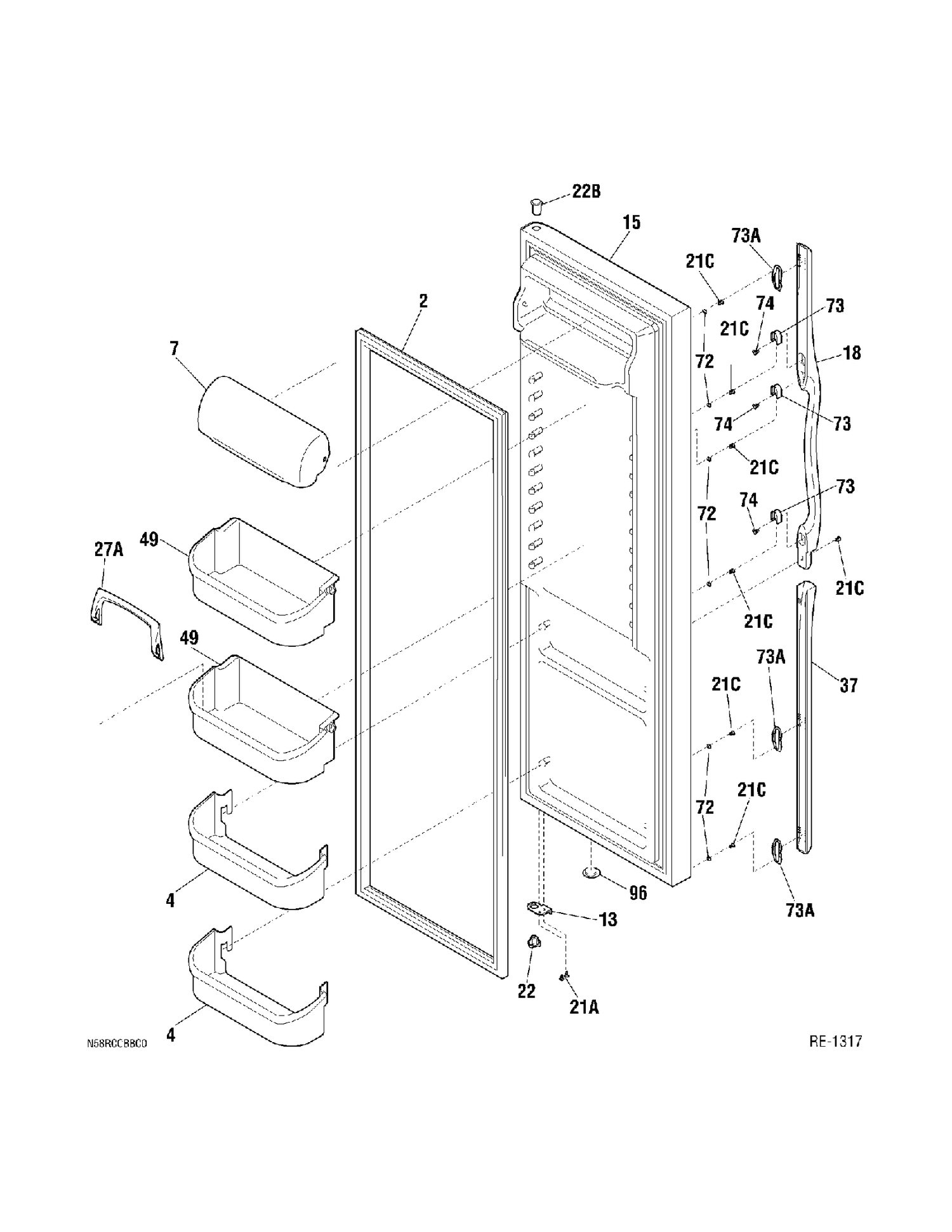 REFRIGERATOR DOOR Diagram and Parts List for 34221-4  General Electric Refrigerator