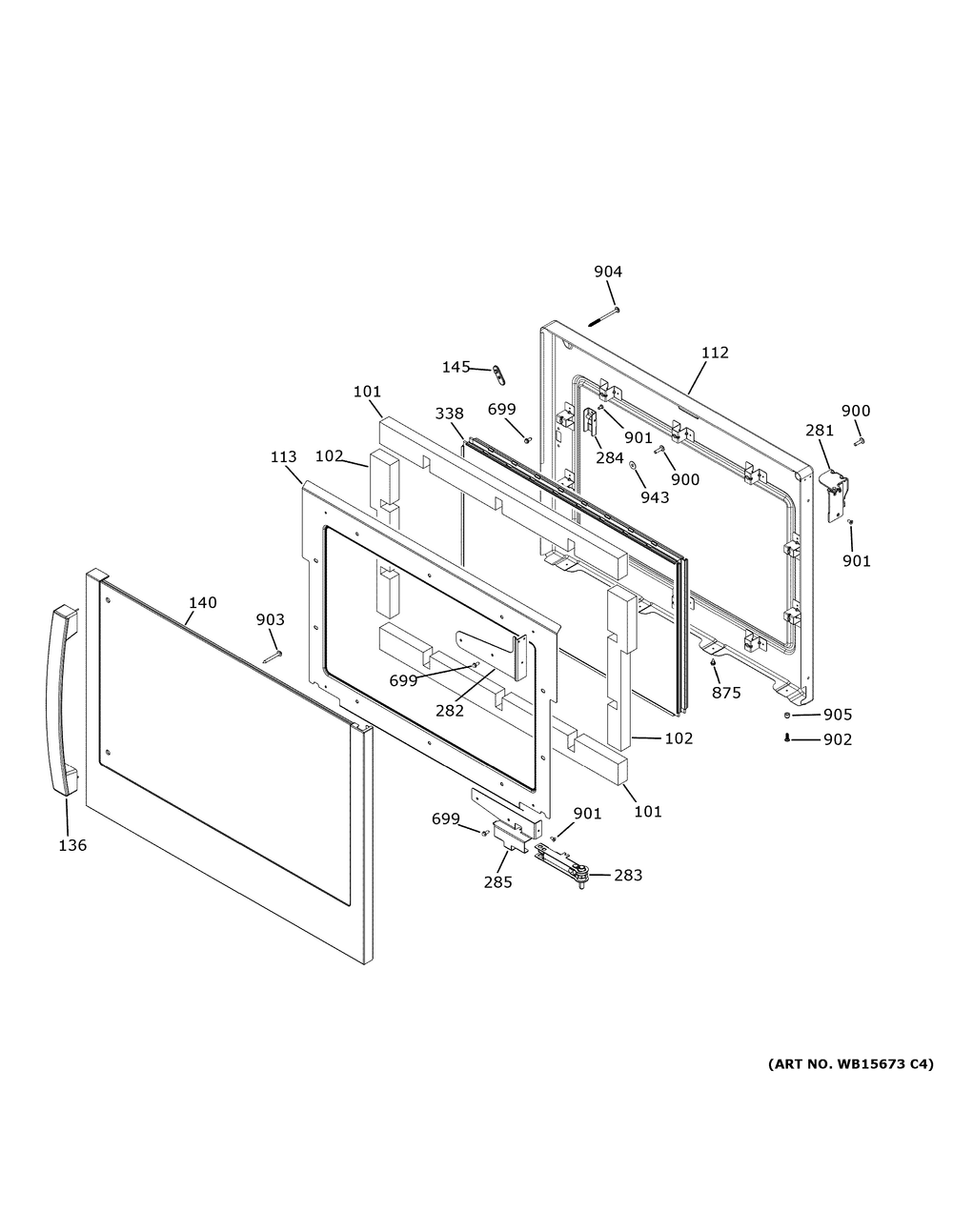 Upper Door Diagram and Parts List for PTD700RSN3SS  General Electric Wall Oven