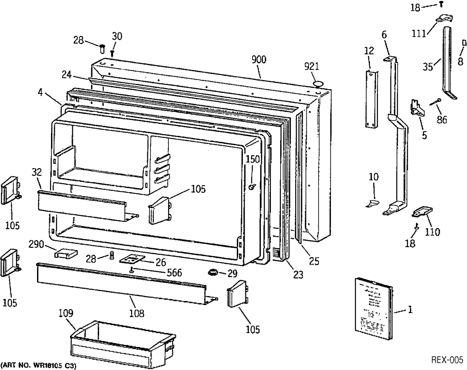 FREEZER DOOR Diagram and Parts List for TBX22P1YARBB  General Electric Refrigerator