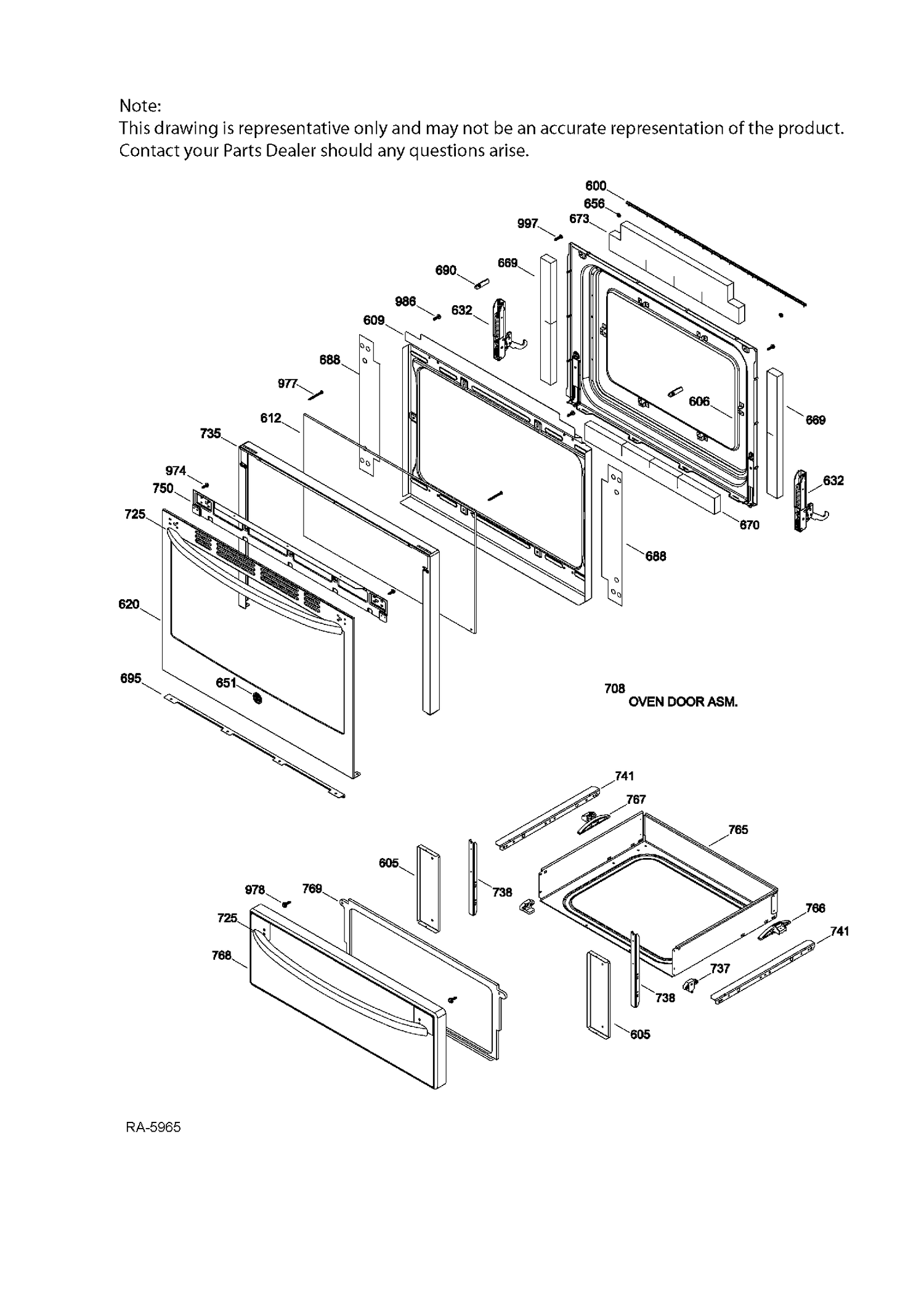 DOOR & DRAWER PARTS Diagram and Parts List for JCBS630SF3SS  General Electric Range