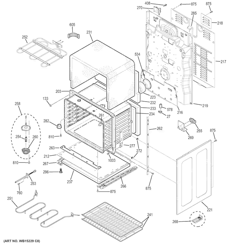 Lower Oven Diagram and Parts List for JB860EJ1ES  General Electric Range