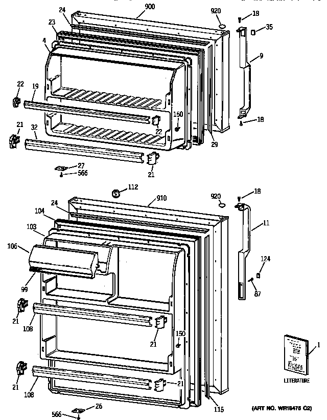 Doors Diagram and Parts List for TBX14JABBRAA  General Electric Refrigerator
