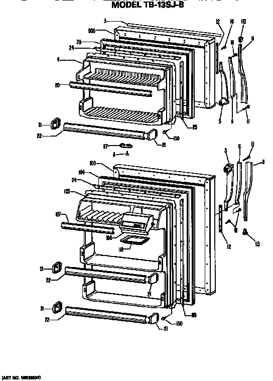 Doors Diagram and Parts List for TB13SJBR  General Electric Refrigerator