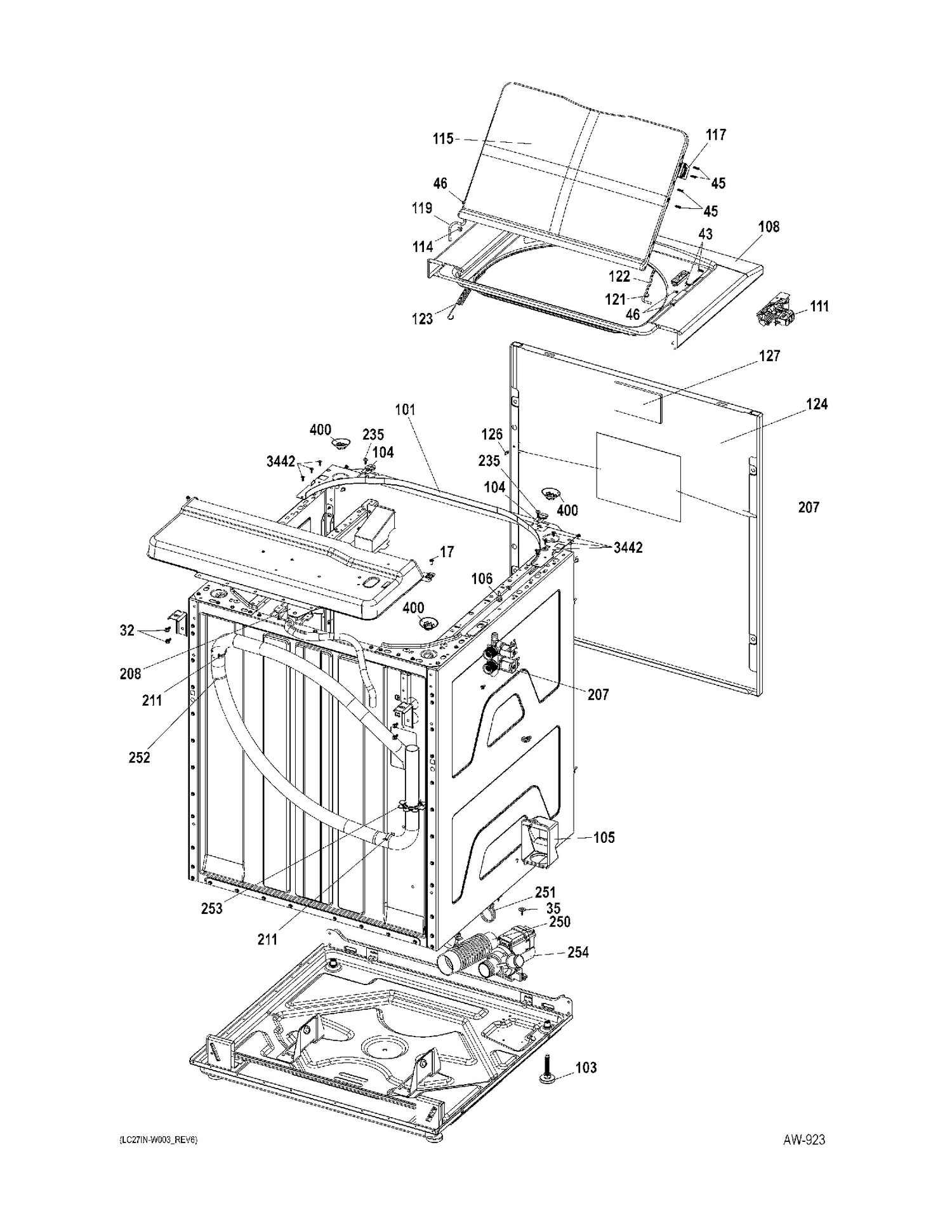 CABINET 02 Diagram and Parts List for GUAP270EM0WW  General Electric Washer