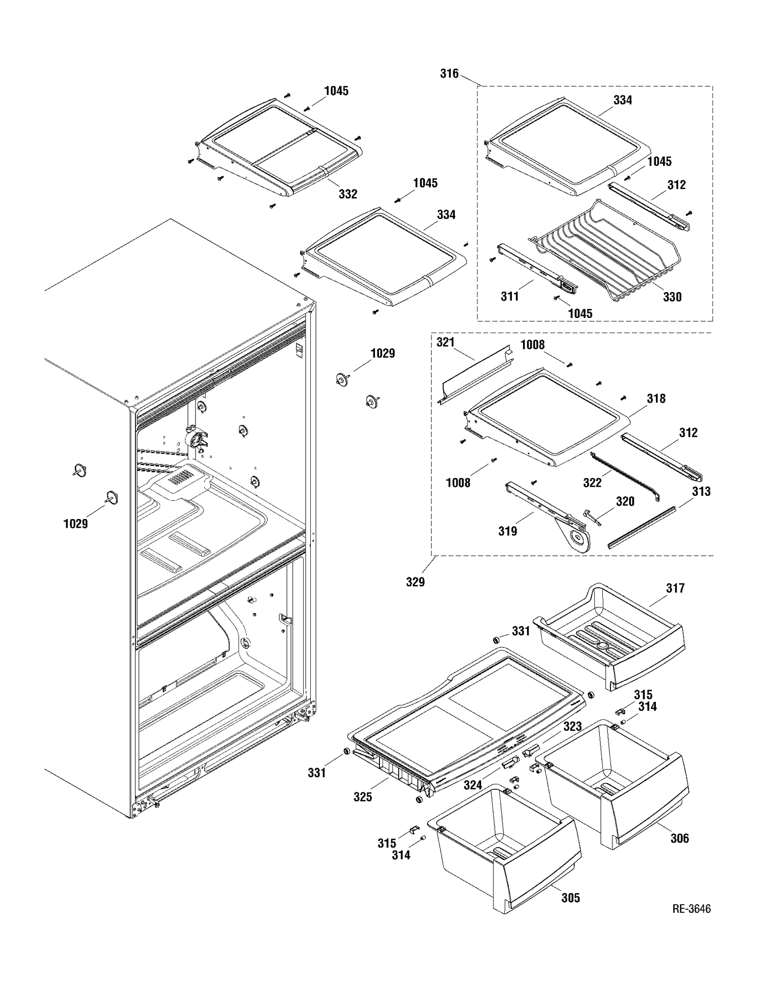 FF SHELVES Diagram and Parts List for PDRF0MBXARWW  General Electric Refrigerator