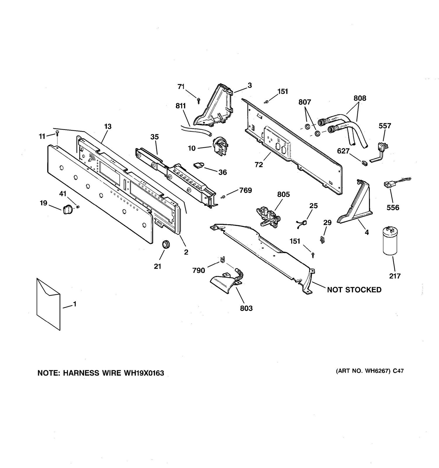 CONTROLS & BACKSPLASH Diagram and Parts List for EWA4500D1WW  General Electric Washer