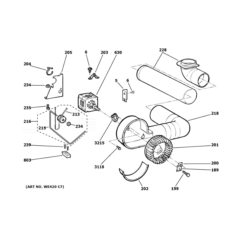 Blower & Motor Diagram and Parts List for DSKS433EB8WW  General Electric Dryer