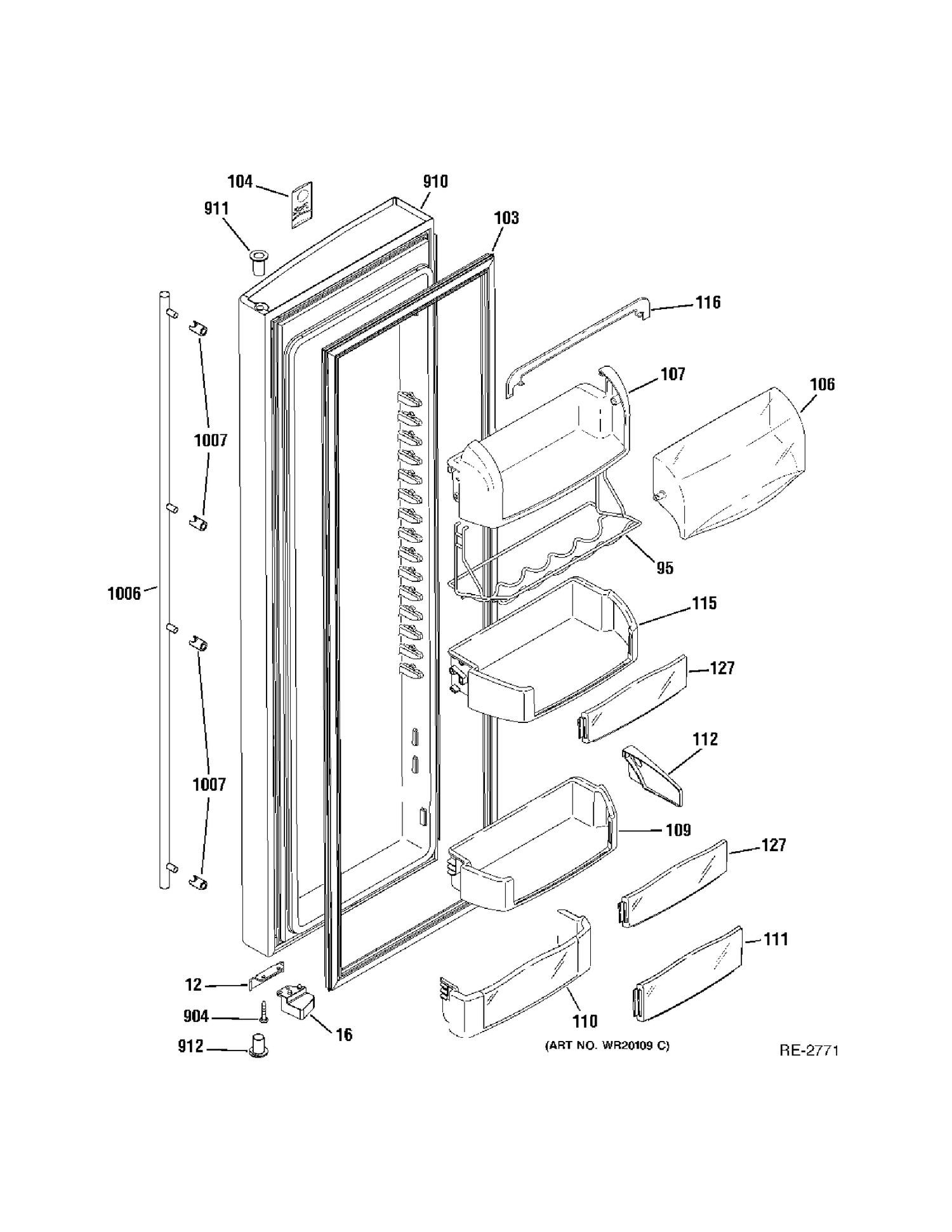 FF DOOR Diagram and Parts List for ZFSB25DTBSS  General Electric Refrigerator
