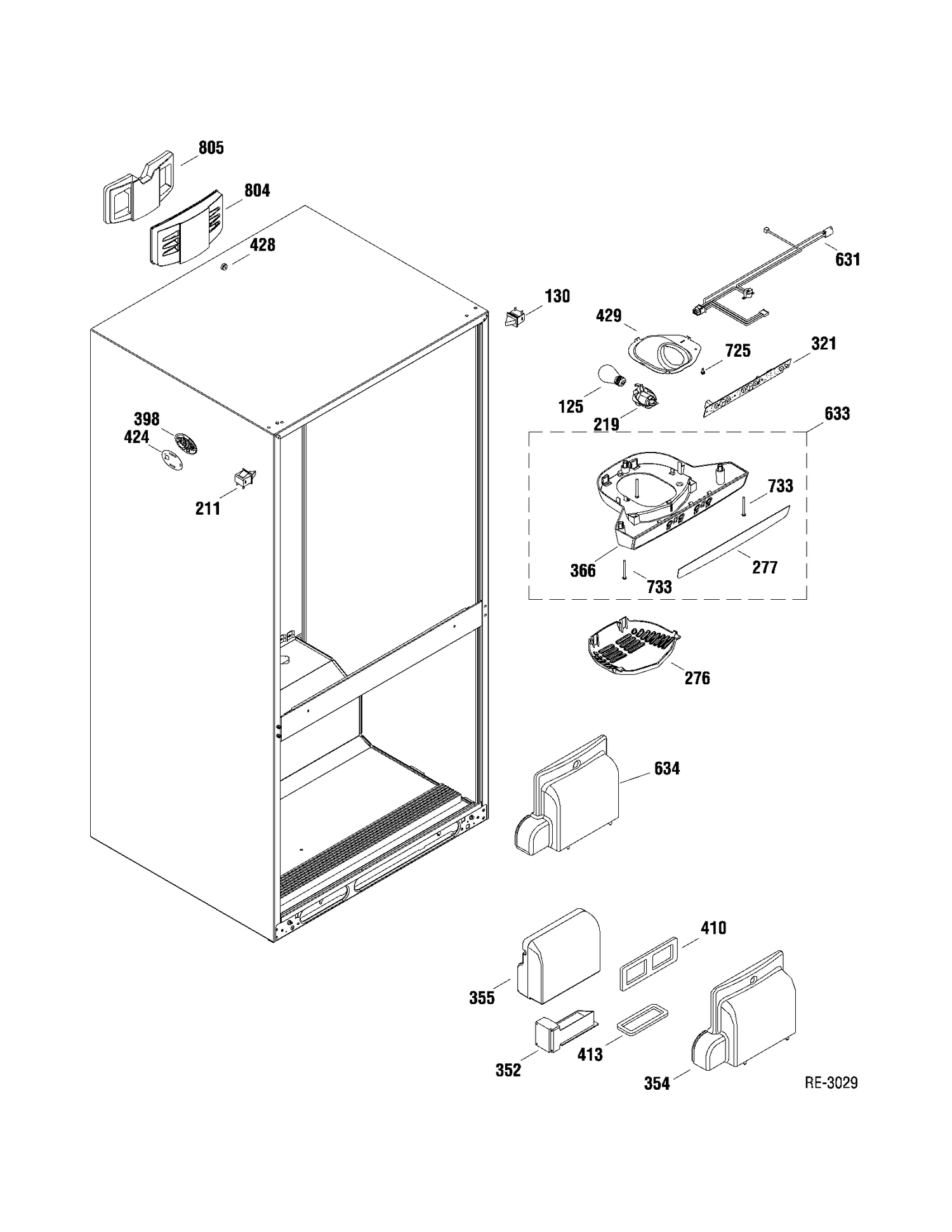 FF SECTION Diagram and Parts List for GDRL0KBXARBS  General Electric Refrigerator