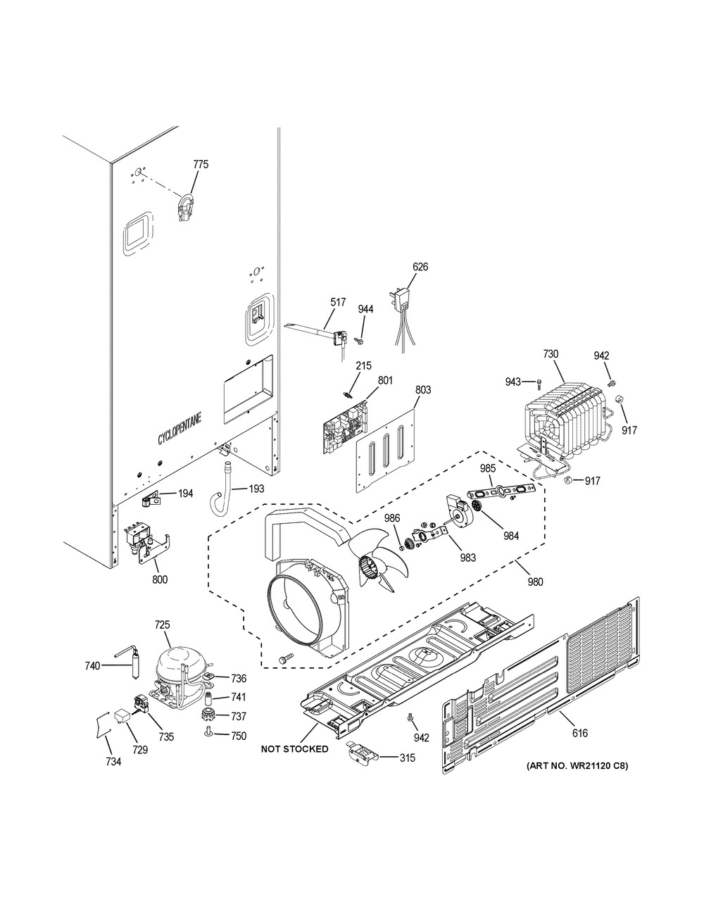 Machine Compartment Diagram and Parts List for GNE21FSKBFSS  General Electric Refrigerator