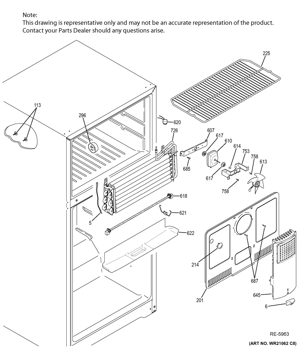Fz Section Diagram and Parts List for JCBS660SF2SS  General Electric Refrigerator