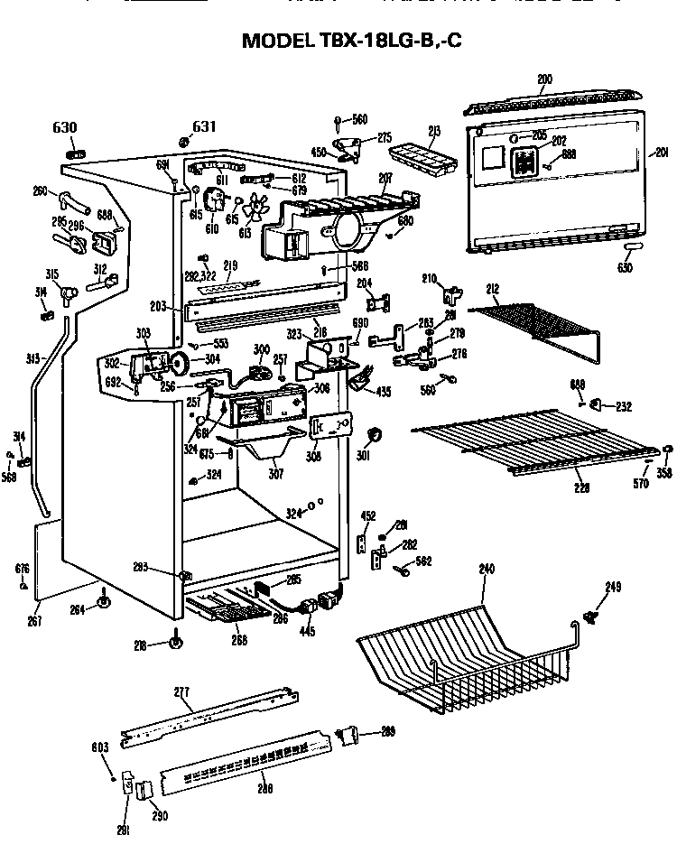 Cabinet Parts Diagram and Parts List for TBX18LGC  General Electric Refrigerator