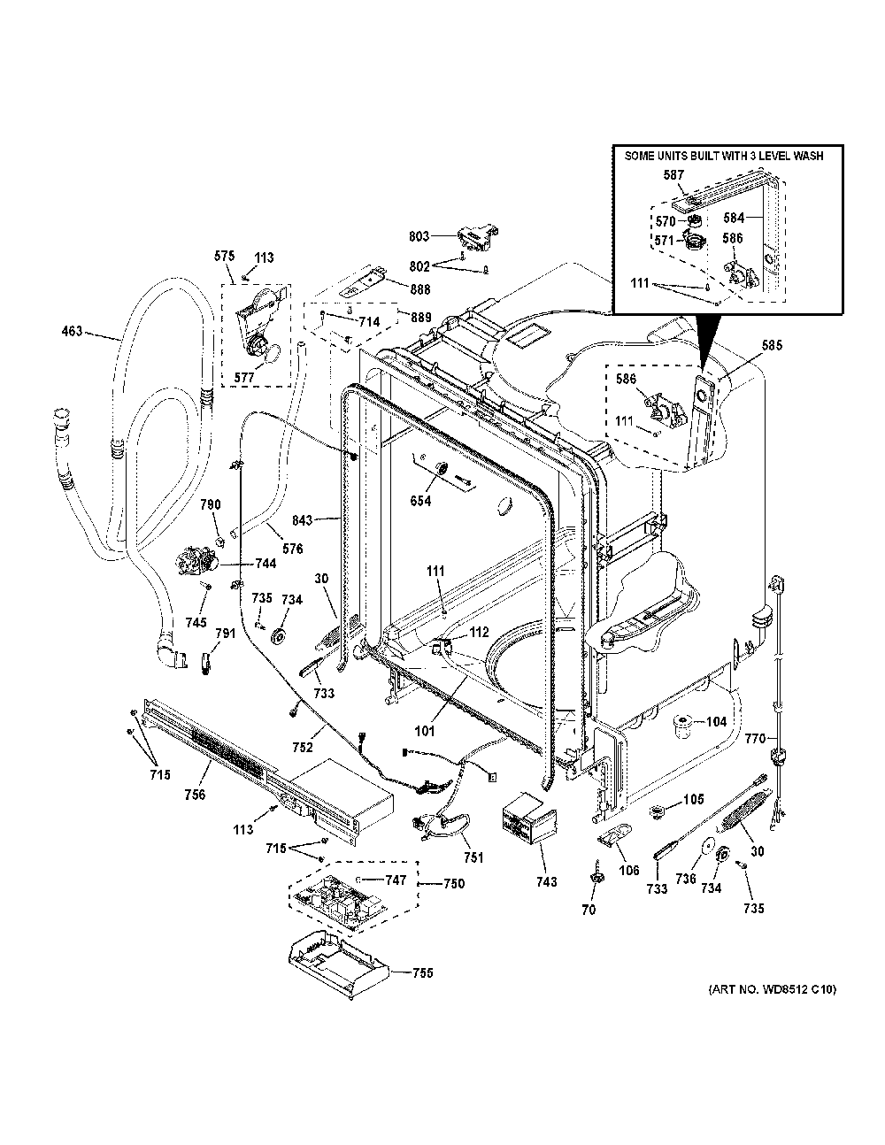 Body Parts Diagram and Parts List for GDF511PGR5BB  General Electric Dishwasher