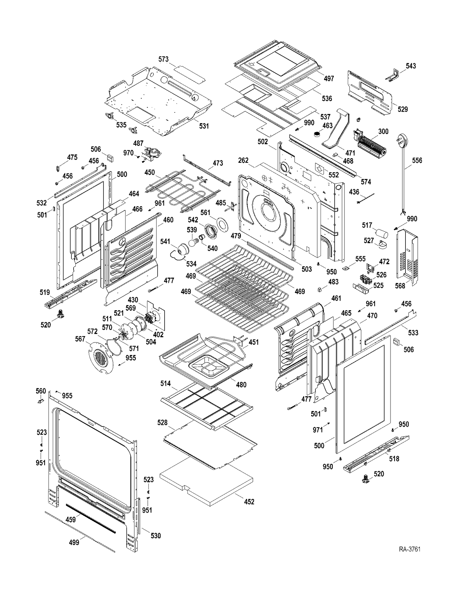 BODY PARTS Diagram and Parts List for JCSP46SR1SS  General Electric Range