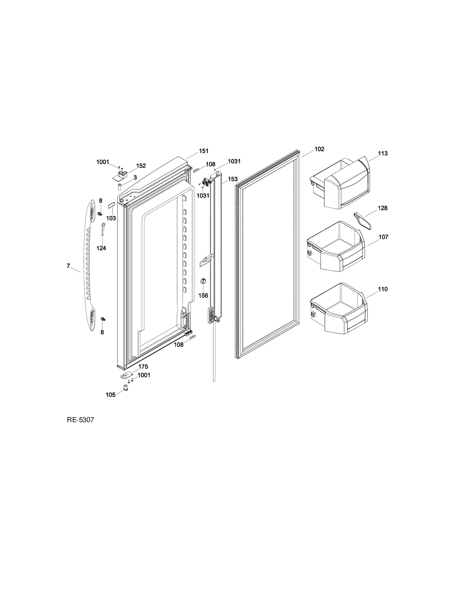 FF DOOR RIGHT Diagram and Parts List for PFSF0MFZJBB  General Electric Refrigerator