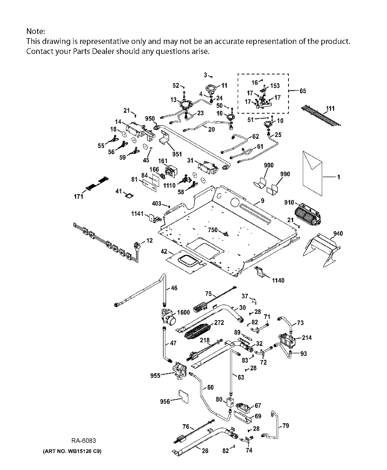 GAS & BURNER PARTS Diagram and Parts List for CCGS990SET4SS  General Electric Range